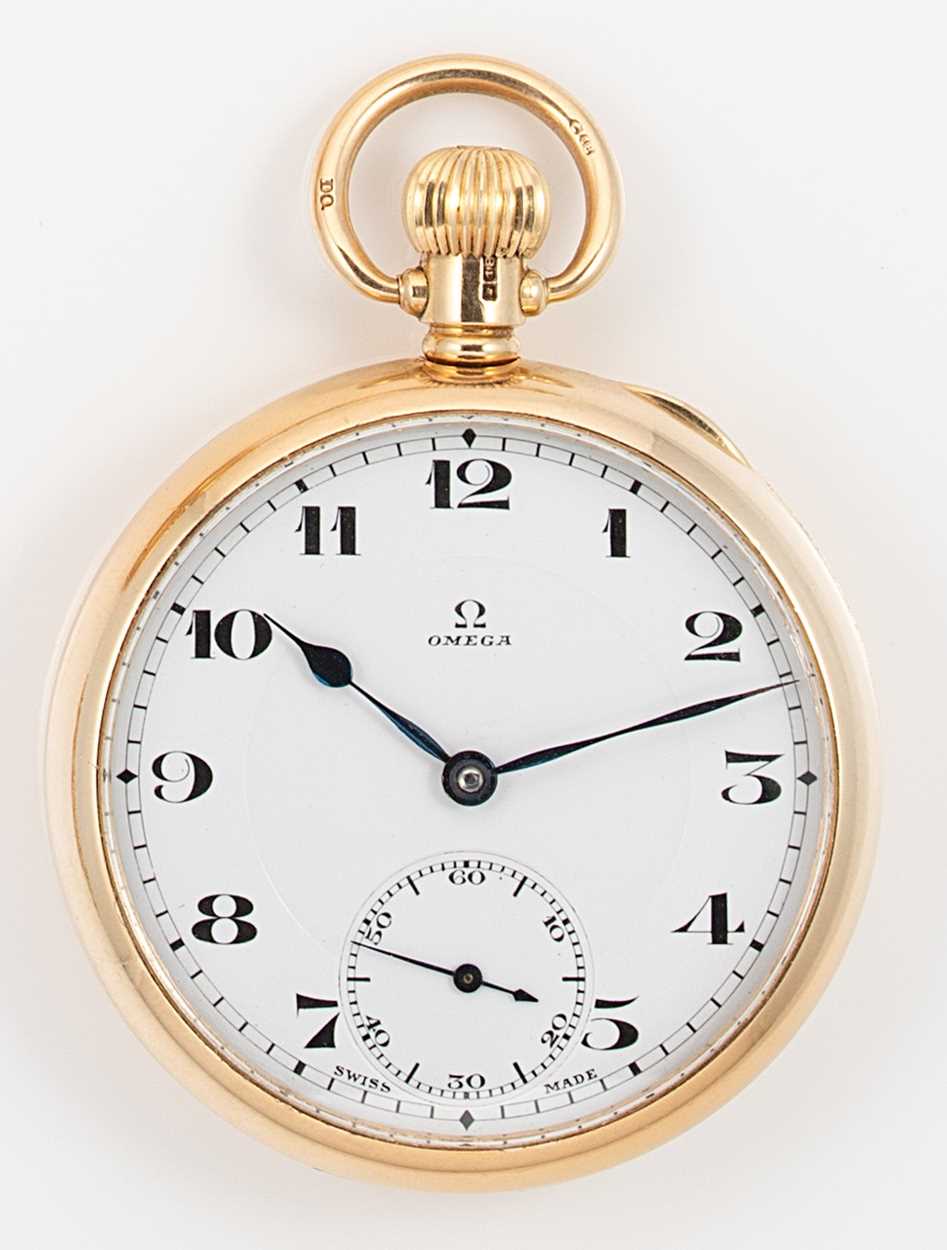 Lot 231 - Omega - An 18ct gold open faced pocket watch