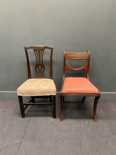 Lot 474A - A pair of Regency sabre leg dining chairs with...
