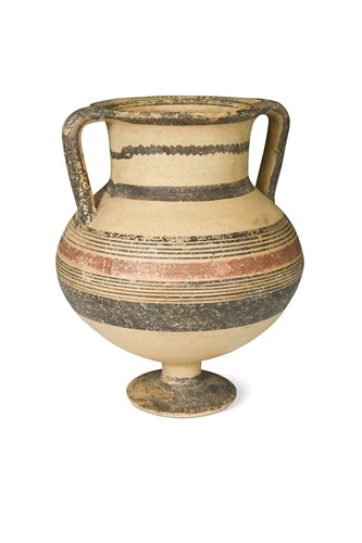 Lot 367 - A terracotta two-handled vase, by repute from The Great Temple, Petra, circa 100BC