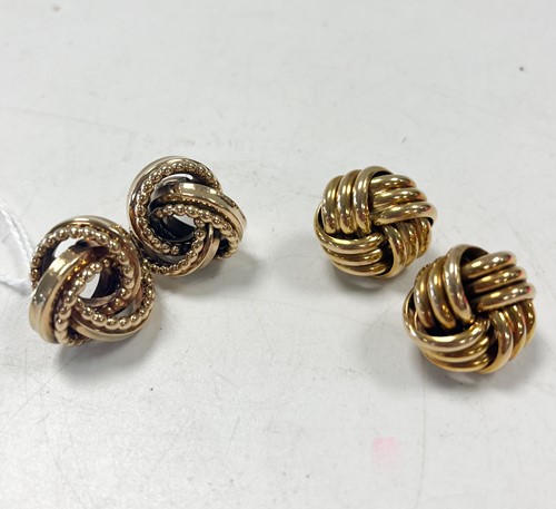 Lot 167 - Two pairs of hallmarked 9ct gold knot style...