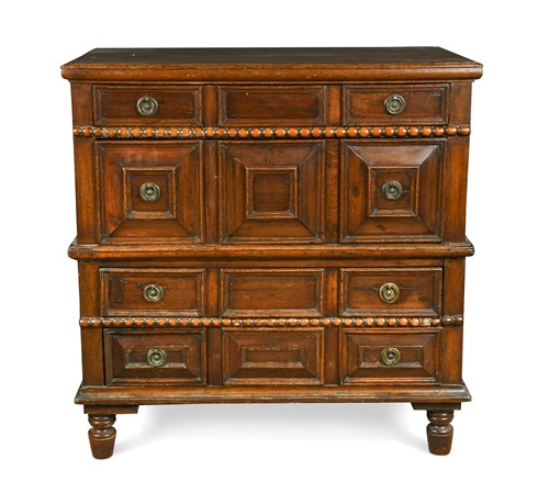 Lot 34 - An oak and fruitwood panelled chest of drawers, late 17th century