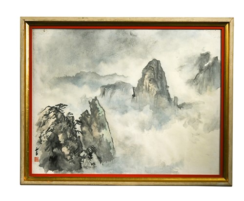 Lot 58 - Lo Ming (Chinese 20th century), Huangshan mountains in mist