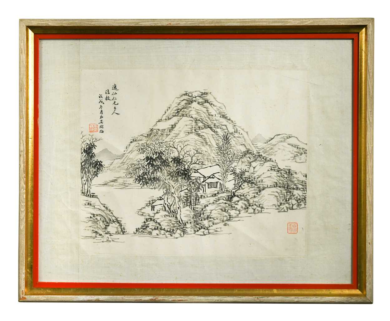 Lot 35 - COMBINED WITH LINE 1 - Wu Shu Mei (Chinese 20th century) mountainous landscape in the Ming tradition