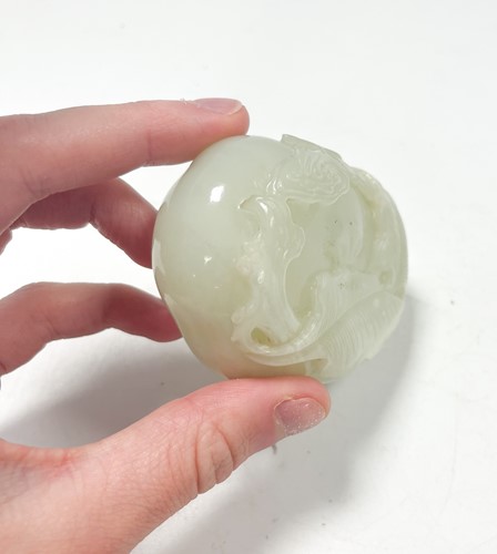 Lot 28 - A Chinese mutton fat jade lingzhi brush washer, Qing Dynasty, 18th/19th century