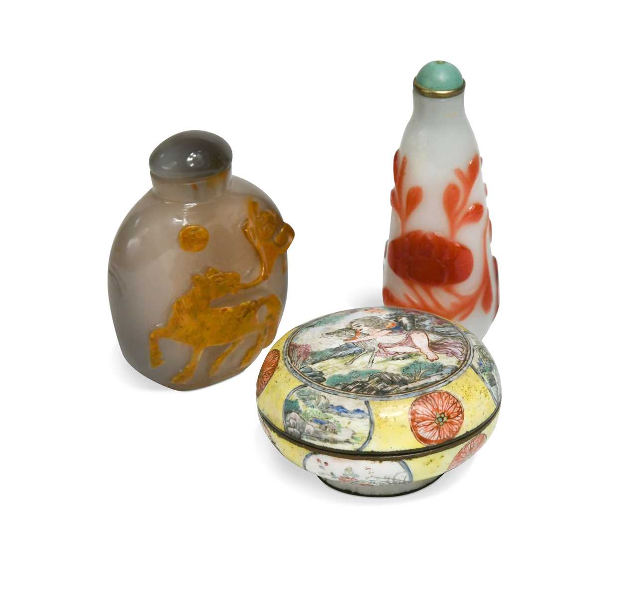 Lot 30 - A Chinese Canton enamel small boy and dog box and cover, Qing Dynasty 18/19th century