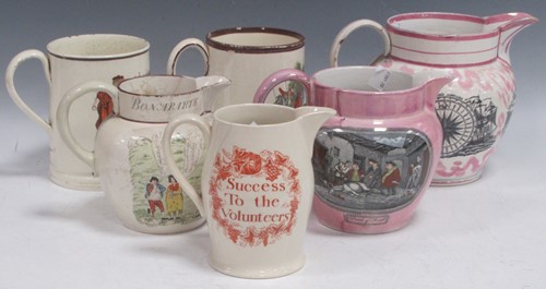 Lot 32 - Four creamware motto and commemorative jugs...