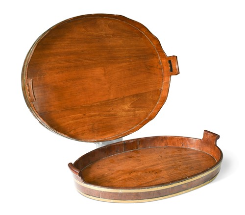 Lot 485 - Two mahogany and brass banded trays, 19th century