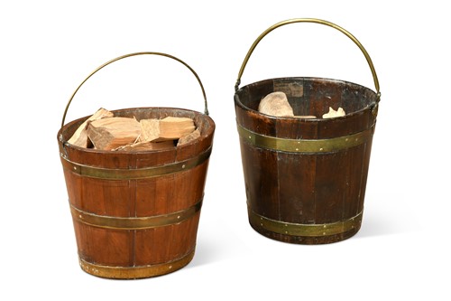 Lot 344 - Two similar mahogany and brass bound peat buckets, 19th century