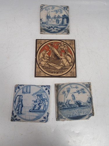 Lot 9 - Three Dutch delft blue and white tiles, 18th...