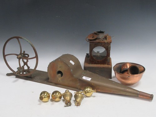 Lot 80 - A brass peat bellows and other copper and...