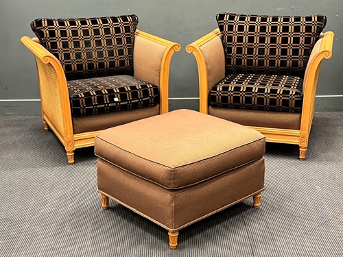 Lot 362 - A pair of modern beech and caned sided tub...