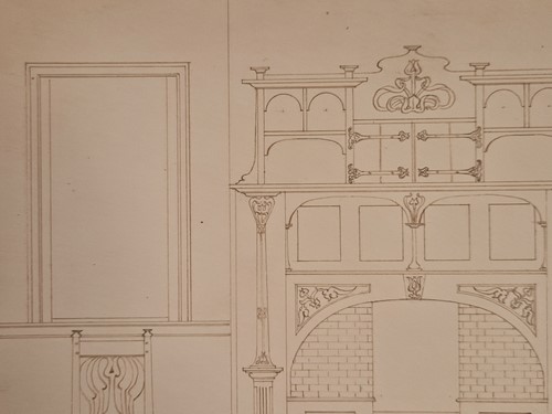 Lot 464 - A collection of six ink and watercolour Art Nouveau furniture designs for the Owen Jones Furniture Competition, circa 1900