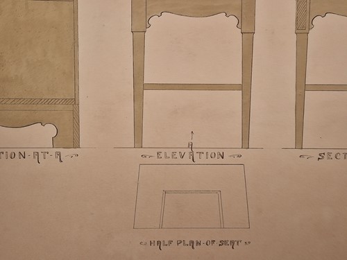 Lot 464 - A collection of six ink and watercolour Art Nouveau furniture designs for the Owen Jones Furniture Competition, circa 1900