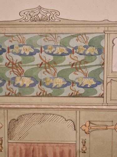 Lot 464 - A collection of six ink and watercolour Art Nouveau furniture designs for the Owen Jones Furniture Competition, circa 1900