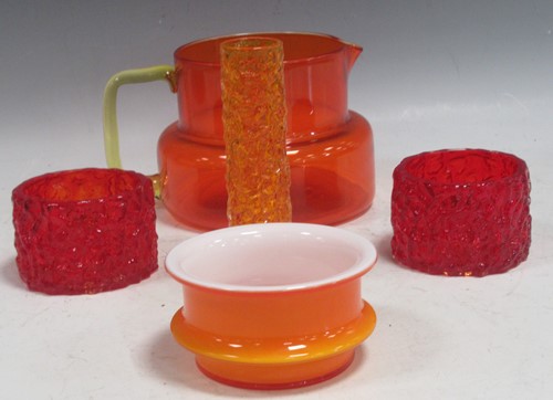 Lot 6 - Pair of Whitefriars tangerine glass squat...