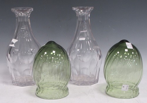 Lot 132 - A pair of Whitefriars green glass shades and a...