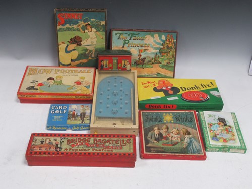 Lot 75 - Old puzzles and games, including Bagatelle,...