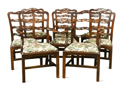 Lot 493 - A set of eight George III style mahogany ladder back dining chairs