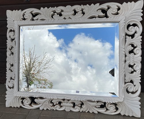 Lot 436 - A pierced frame white painted wall mirror,...