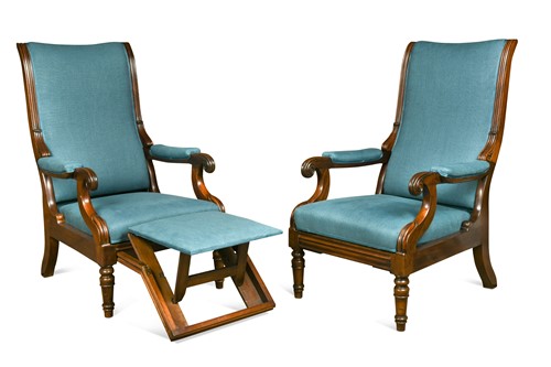 Lot 464 - A pair of Irish William IV mahogany reclining armchairs, by Williams & Gibton