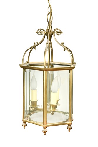 Lot 458 - A Regency style brass and glass hanging lantern