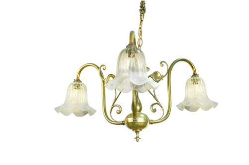 Lot 419 - An Art Nouveau brass hanging light