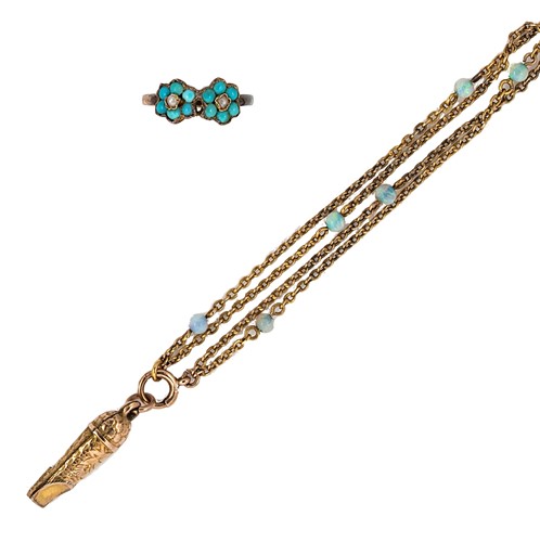 Lot 48 - An opal charm bracelet together with a turquoise ring