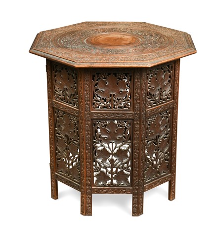 Lot 553 - An Indian Hoshiapur ‘grapevine’ carved hardwood occasional table, early 20th century