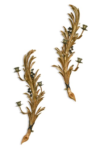 Lot 586 - A pair of Regency style gilt three-branch wall lights