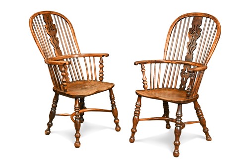 Lot 354 - A pair of yew wood and elm Windsor armchairs, 19th century