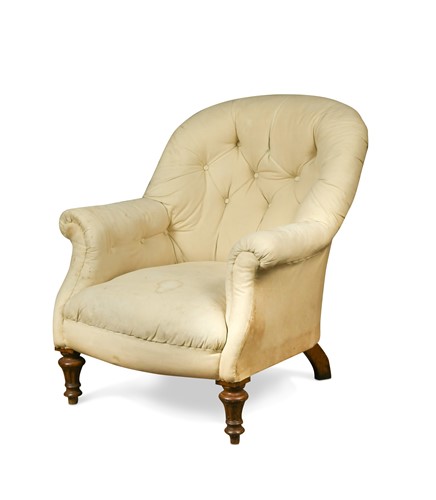 Lot 596 - A Victorian oak button back chair, stamped GILLOW