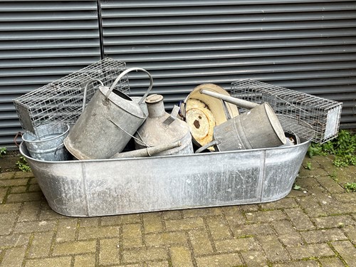 Lot 419 - Various galvanised metal wares, petrol cans,...