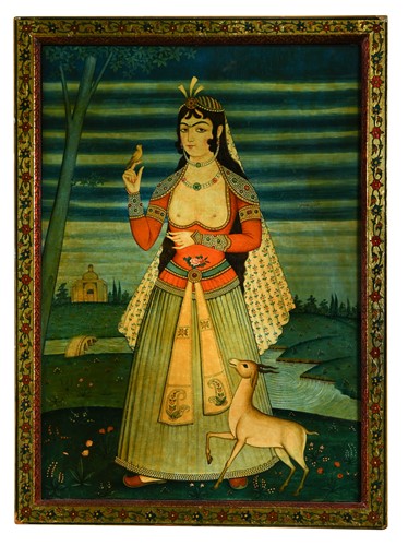 Lot 89 - A Qajar School painting of a lady in a landscape