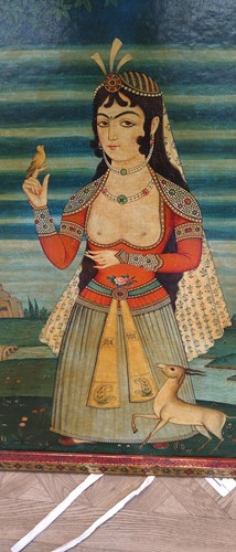 Lot 89 - A Qajar School painting of a lady in a landscape