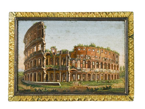 Lot 503 - In the manner of Domenico Moglia (1780-1862), a micromosaic panel showing The Colosseum