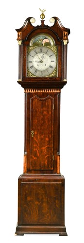 Lot 423 - John Foster, a late George III oak and inlaid 8 day longcase clock