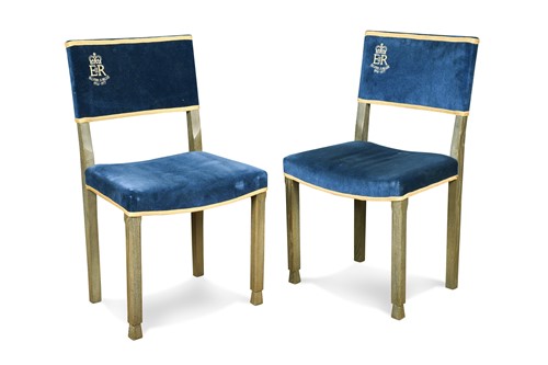 Lot 358 - A pair of Elizabeth II limed oak Silver Jubilee chairs, 1977