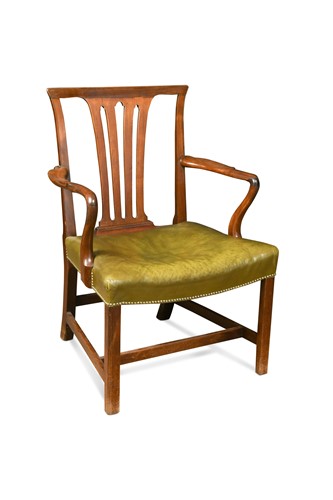 Lot 411 - A George III leather open armchair