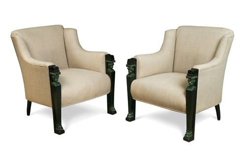 Lot 530 - A pair of Empire style ebonised armchairs, early 20th century