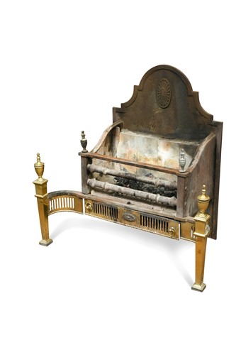 Lot 412 - An Adam style cast iron and brass fire grate, late 19th century