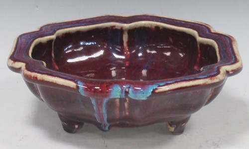 Lot 34 - Jun ware narcissus bowl with flambe glaze 20cm D