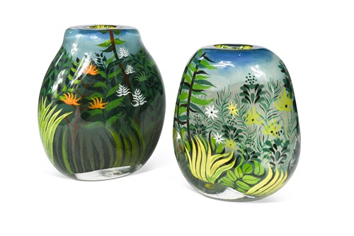 Lot 13 - Ada Loumani (1959-), a pair of blown and encased art glass vases