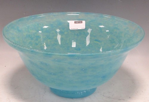 Lot 24 - An aqua ground yellow fleck glass bowl,...