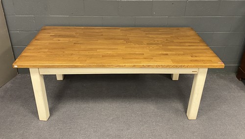 Lot 361 - Fired Earth kitchen or dining table with oak...