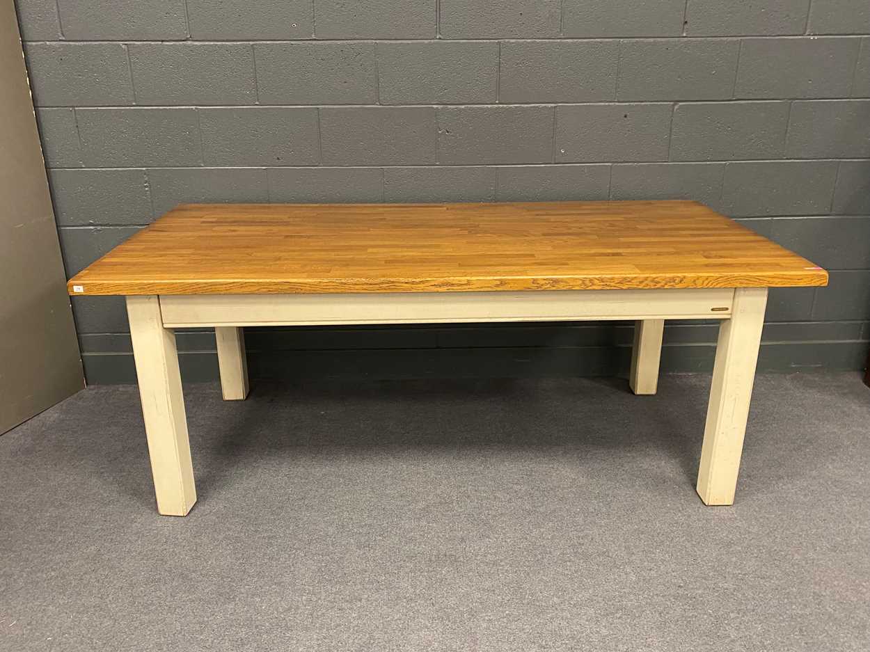 Lot 361 - Fired Earth kitchen or dining table with oak...