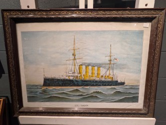 Lot 558 - HMS Diadem, Chromolithograph of a naval war...