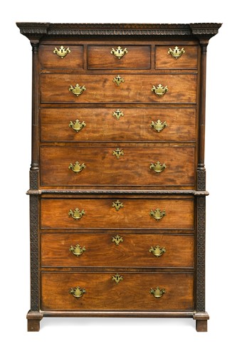 Lot 408 - A George II mahogany chest on chest in the Chippendale manner