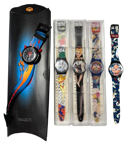 Lot 198 - A group of five Swatch watches