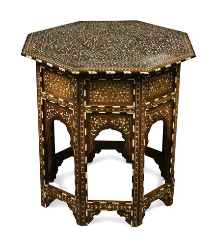 Lot 557 - A Hoshiapur bone and ebony inlaid hardwood folding table, 1900