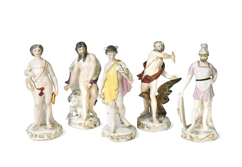 Lot 333 - A matched group of thirteen German porcelain figures of classical gods, late 19th century